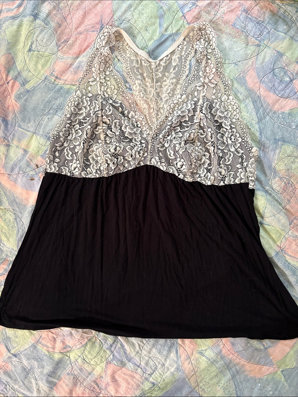 Adore Me Black Chemise with Ivory Lace- large